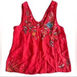 Johnny Was Red Embroidered Floral Tank Top